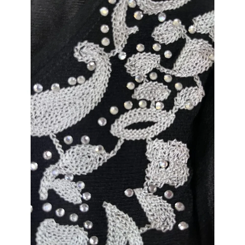 INC Top Women M Black Mesh Floral Rhinestone Y2K Western Fairy Whimsigoth Goth - Picture 3 of 12